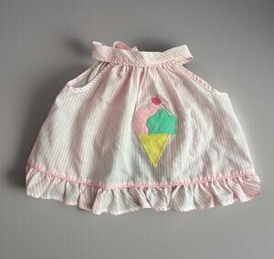 Vintage 80s Baby Girl Pride N Joy Pink Ice Cream tie summer shirt 6-9 months